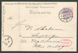 Postkarte an Max Abraham : 05.03.1889