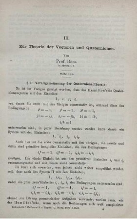 III. Zur Theorie der Vectoren und Quaternionen.