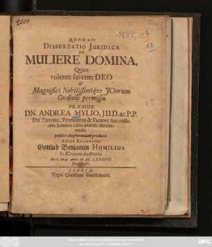 Dissertatio Iuridica De Muliere Domina