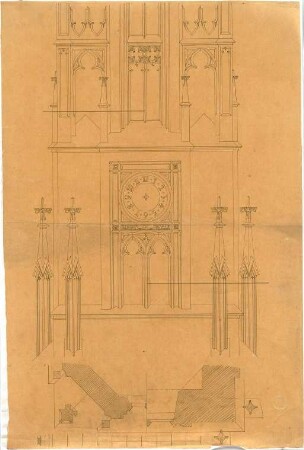 Zocher, Ernst; Architektonische Entwürfe - Turm (Teilgrundrisse, Teilansicht)