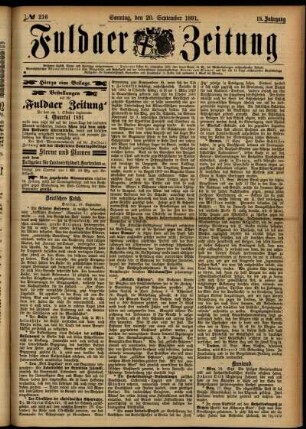 Erste Ausgabe vom Sonntag, den 20. September 1891.