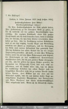 Christian Lassen an August Wilhelm von Schlegel, London, 10.01.1824