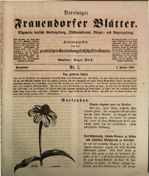 Vereinigte Frauendorfer Blätter : (allgemeine deutsche Gartenzeitung, Obstbaumfreund, Bürger- und Bauern-Zeitung). 1865