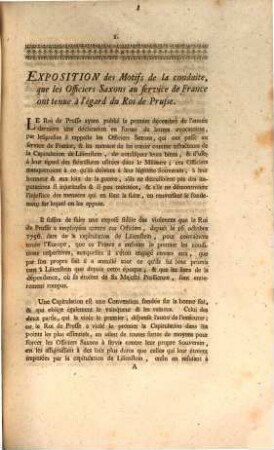 Ordonnance du roi Concernant le corps des Saxons au Service de sa Majesté du 13 Mars 1759