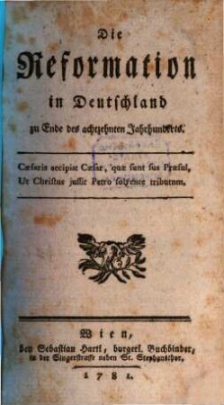 Die Reformation in Deutschland zu Ende des achtzehnten Jahrhunderts