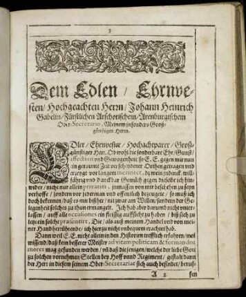 Dem Edlen/ Ehrnvesten/ Hochgeachten Herrn/ Johann Heinrich Gabelin [...]