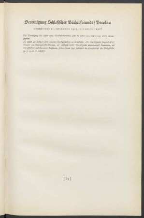 Vereinigung Schlesischer Bücherfreunde, Breslau