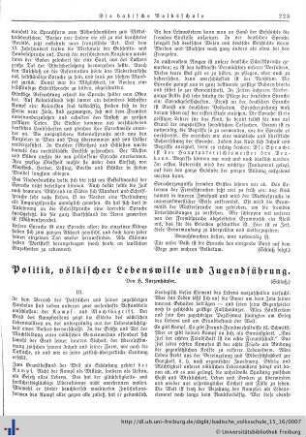 Politik, völkischer Lebenswille und Jugendführung