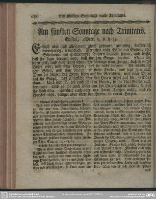 Am fünften Sonntage nach Trinitatis. Epistel, 1 Petr. 3. v. 8-15
