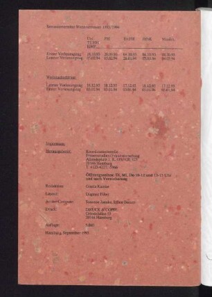 Semestertermine Wintersemester 1993/1994