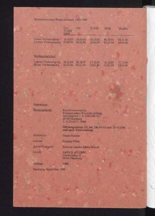 Semestertermine Wintersemester 1993/1994