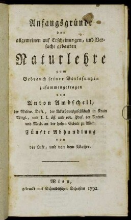 5: Von der Luft, und von dem Wasser