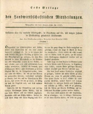 Erste Beilage zu den Landwirthschaftlichen Mittheilungen. Ausgegeben mit dem Januar-Hefte für 1827.