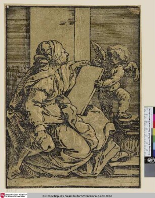 Autre Sibylle [Sibylle nach rechts gewendet mit Schreibfeder und Schreibtafel und einem Genius]