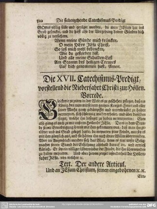 Die XVII. Catechismus-Predigt, vorstellend die Niederfahrt Christi zur Höllen