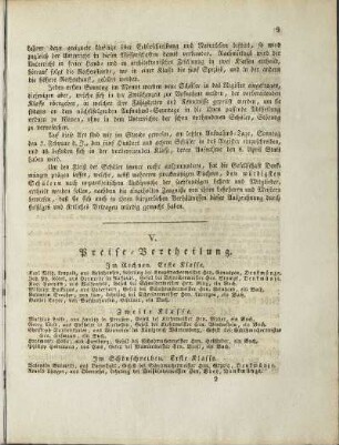 V. Preise-Vertheilung.