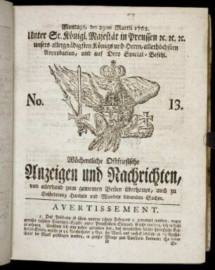 No. 13. Montags, den 29ten Martii 1762.