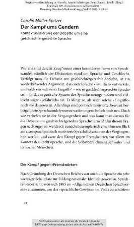 Der Kampf ums Gendern. Kontextualisierung der Debatte um eine geschlechtergerechte Sprache