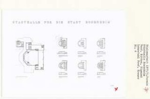 Stadthalle Rosenheim (Diplomarbeit bei Willy Kreuer): Grundriss Obergeschoss und Nutzungsvarianten Bühne