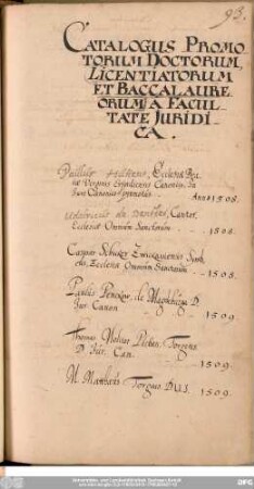 Catalogus Promotorum Doctorum, Licentiatorum Et Baccalaureorum A Facultate Iuridica.