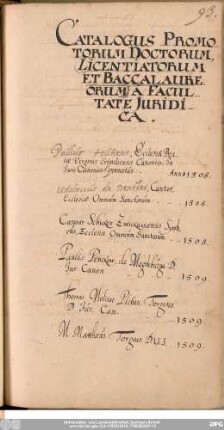 Catalogus Promotorum Doctorum, Licentiatorum Et Baccalaureorum A Facultate Iuridica.