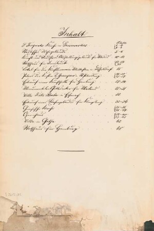 Inhaltsverzeichnis: Inhaltsverzeichnis (aus: Entwürfe von Bohnstedt, Heft I-VIII, 1875-1877)