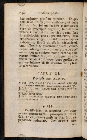 246-259, Caput III. Principia alia laudantur. - Caput IV. Lex justitiae pro primo honestatis principio, ...