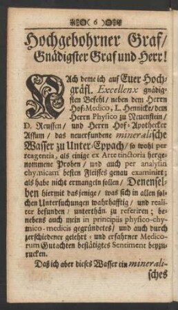 Hochgebohrner Graf / Gnädigster Graf und Herr!