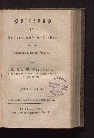 2: Hülfsbuch für Lehrer und Erzieher bei den Denkübungen der Jugend