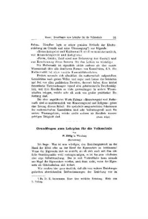 Grundfragen zum Lehrplan für die Volksschule : (Fortsetzung)
