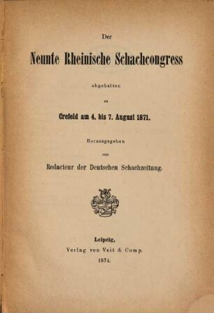Der Neunte Rheinische Schachcongress [Schachkongress]