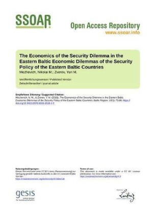 The Economics of the Security Dilemma in the Eastern Baltic Economic Dilemmas of the Security Policy of the Eastern Baltic Countries