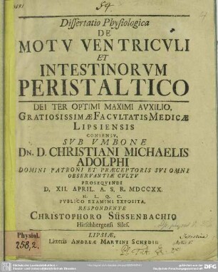 Dissertatione Physiologica De Motu Ventriculi Et Intestinorum Peristaltico