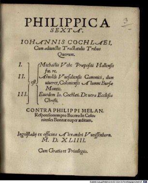 Philippica Sexta Iohannis Cochlaei