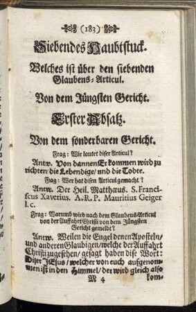 Siebendes Haubtstuck. Welches ist über den siebenden Glaubens-Articul. Von dem Jüngsten Gericht