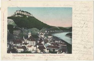 Königstein/Sächs. Schweiz. Stadt und Festung Königstein, kolorierte Ansichtskarte