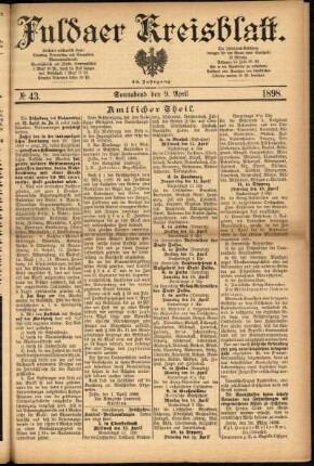 Erste Ausgabe vom Samstag, den 09. April 1898.