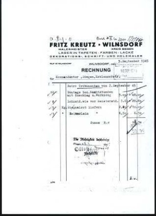 Firmenbriefkopf Kreutz, Fritz, Malermeister, Lager in Tapen - Farben - Lacke, Dekorations-, Schrift - und Holzmaler
