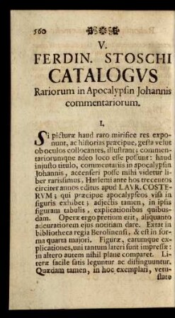 V. Ferdin. Stoschi Catalogus Rariorum in Apocalypsin Johannis commentariorum.
