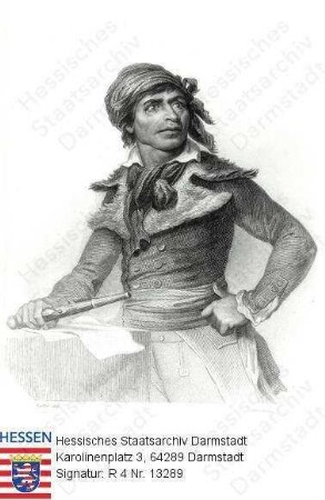 Marat, Jean Paul (1744-1793) / Porträt mit Revolver, stehend, Kniestück