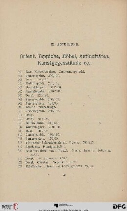 III. Abteilung. Orient. Teppiche, Mobei, Antiquitäten, Kunstgegenstände etc. (Nr. 300-775)