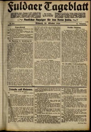Ausgabe vom Mittwoch, den 20. Oktober 1920.