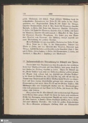 17. Zusammenfassende Betrachtung der Kämpfe um Ypern