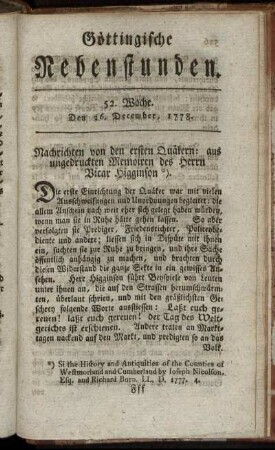 52. Woche. Den 26. December 1778