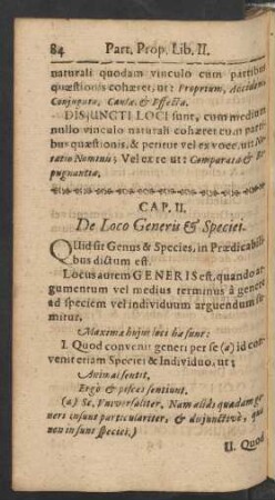 Cap. II. De Loco Generis [et] Speciei.