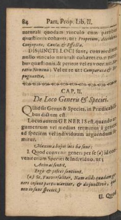 Cap. II. De Loco Generis [et] Speciei.