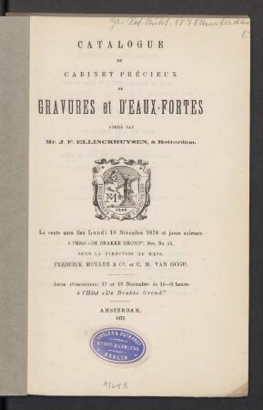 [2.]: Catalogue du cabinet précieux de gravures et déaux-fortes (2: de dessins anciens) formé