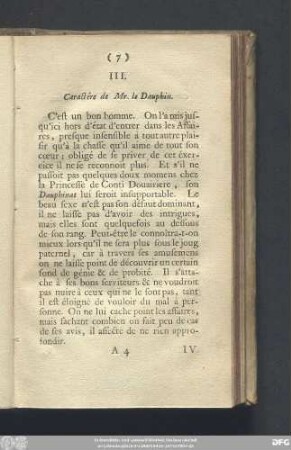 III. Caractére de Mr. le Dauphin.