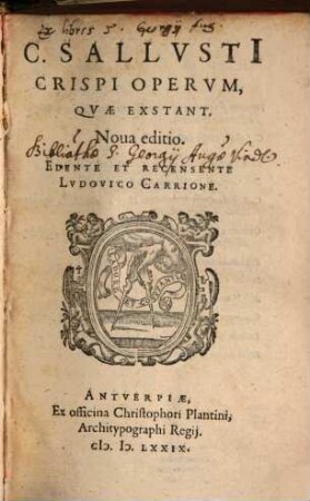 C. Sallvsti[i] Crispi Opervm, Qvae Exstant, Noua editio