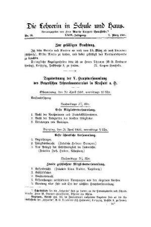 Tagesordnung der V. Hauptversammlung des Bayerischen Lehrerinnenvereins in Neustadt a. H.